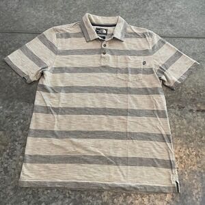 The North Face Striped Polo Shirt Mens Small Gray Cream Athleisure Short Sleeve